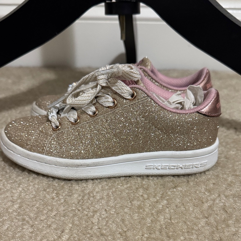 Skechers Girls' Gold Glitter Sneakers with Pink Lining - Picture 2 of 5